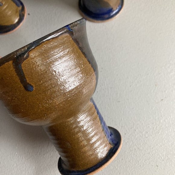 Studio Stoneware Wine Goblets lot of 4 Art Pottery Chunky Foot Chalice Rustic H… - Picture 6 of 11